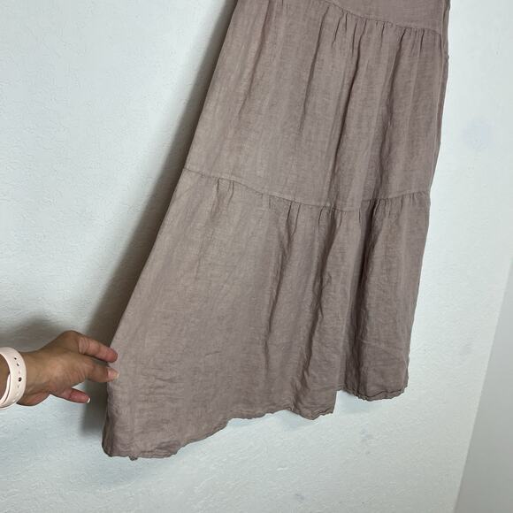 Le Ragazze Sleeveless A-Line Linen Dress, size M, tiered, ruffle collar v-neck - Picture 4 of 8